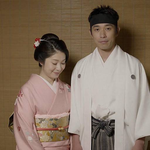 Intimate Moment in Traditional Japanese Attire