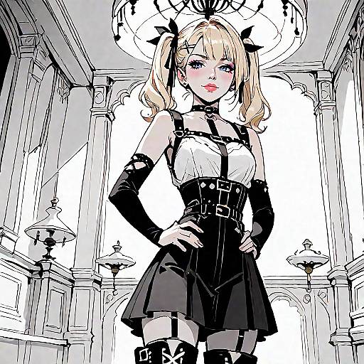 Anime Girl in Gothic Outfit in Mansion