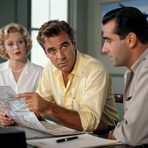 Three People Discussing Over Map Indoors