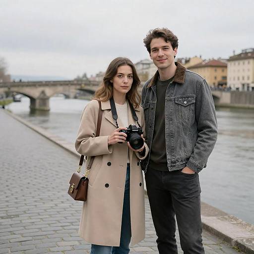 Couple by the River with Bridge