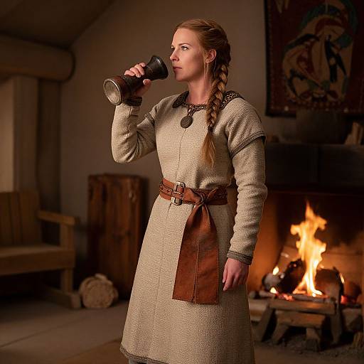 Viking Woman by Fireside