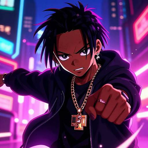 NLE Choppa Anime Neon Portrait