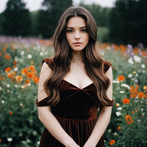 Elegant Girl in Brown Velvet Dress