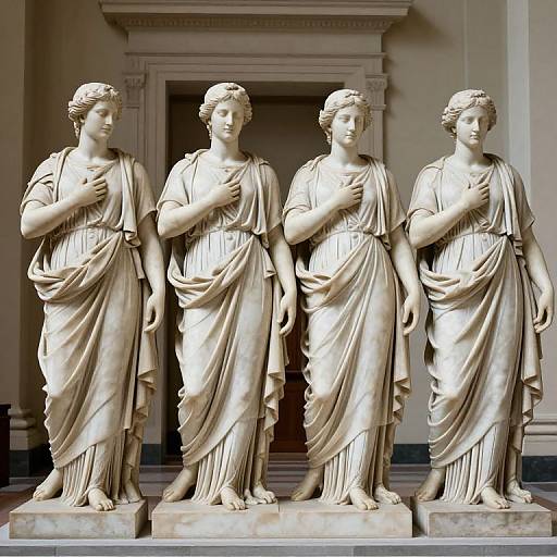 Solemn Marble Statues in Gallery