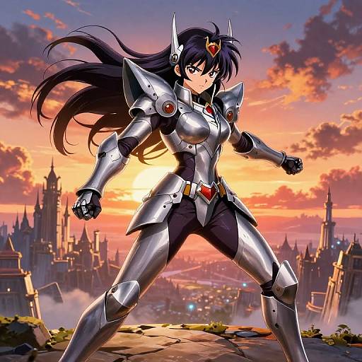 Fierce Anime Queen in Battle Armor