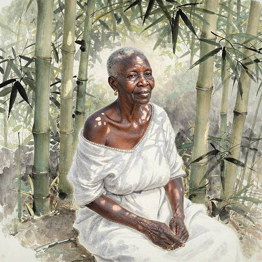 Serene Elderly Portrait in Ink Wash