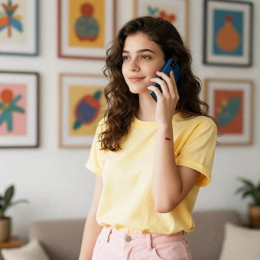 Smiling Woman in Colorful Art Room