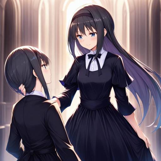 Illustration of Akemi homura (black dress), mahou shoujo madoka magica in the style of Fal maro