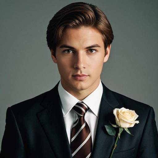 Young Man in Formal Suit with Rose