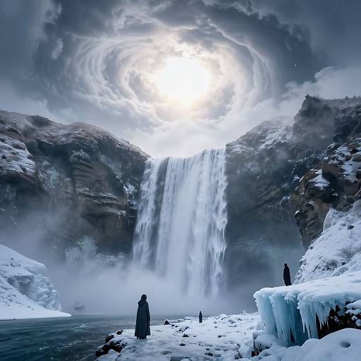 Ethereal Landscape with Upward Waterfalls