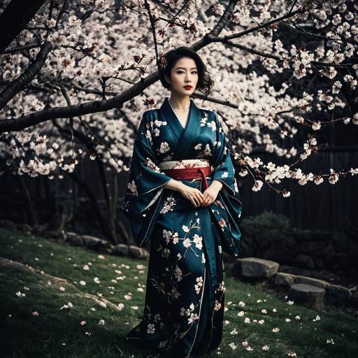 Glamorous Muse Amidst Cherry Blossoms