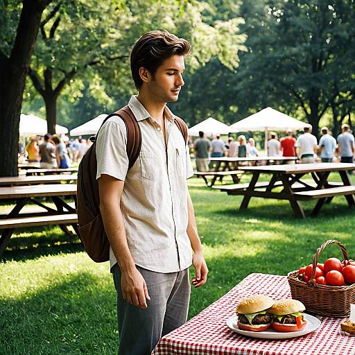 Young Man at Picnic in Park