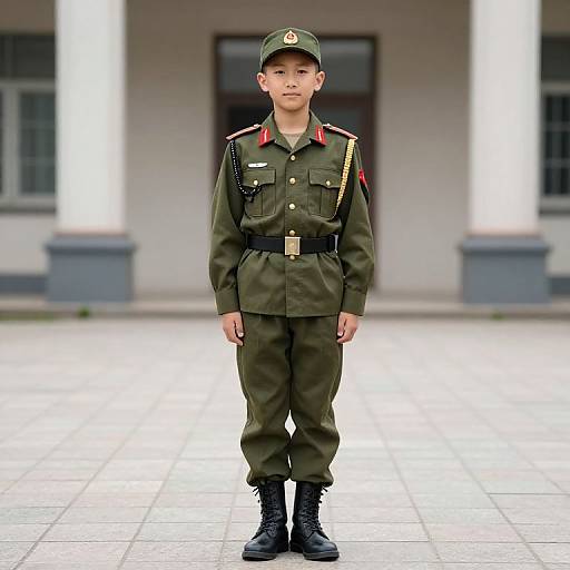 Boy in Army Uniform Posing