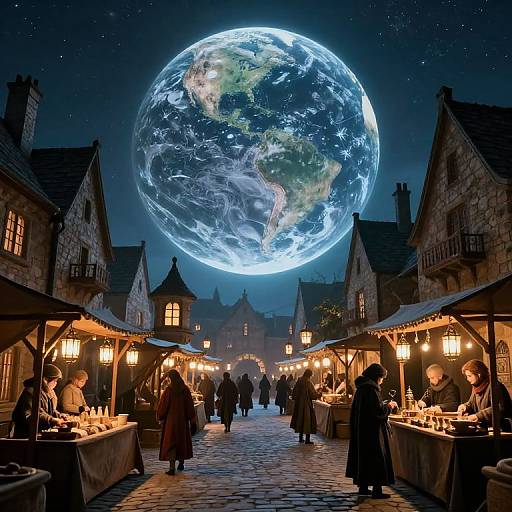 Medieval Market Beneath Mystic Sphere