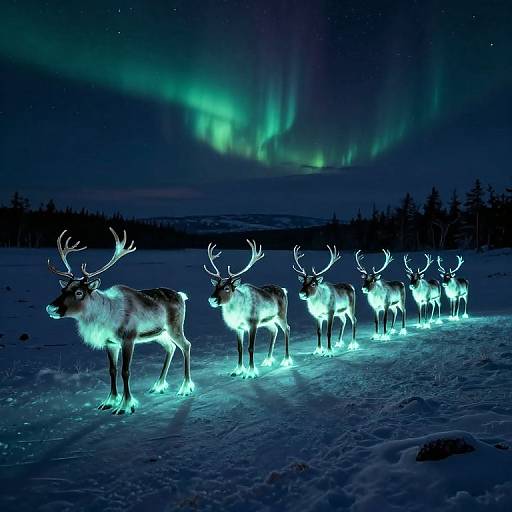 Glowing Bioluminescent Reindeer in Snow