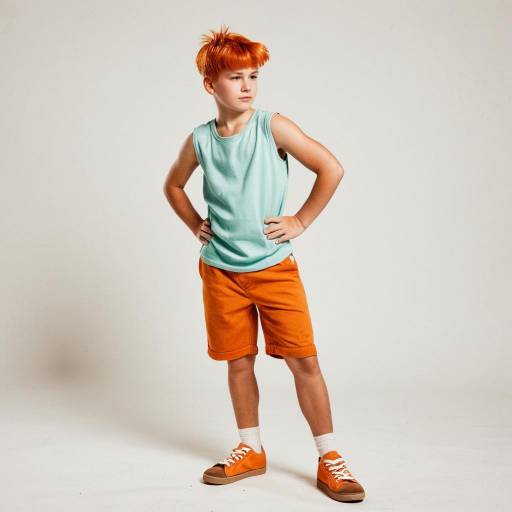 Boy in Orange Shorts and Sleeveless Shirt