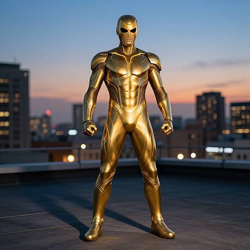 Epic Gold Superhero Armor at Dusk