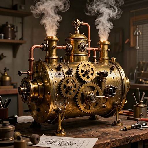 Steampunk Boiler in Dim Workshop