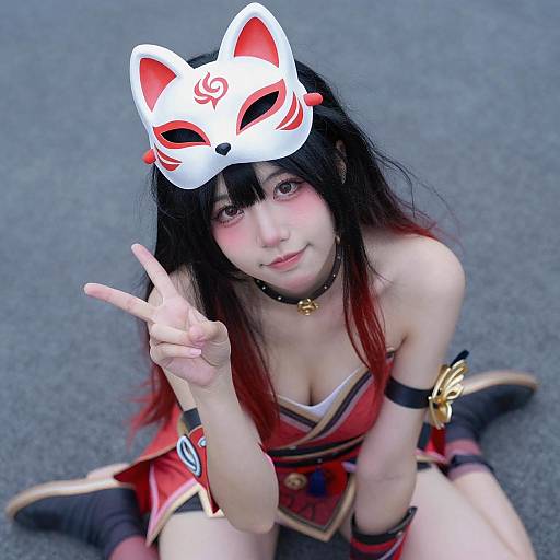 Playful Cosplay with Fox Mask