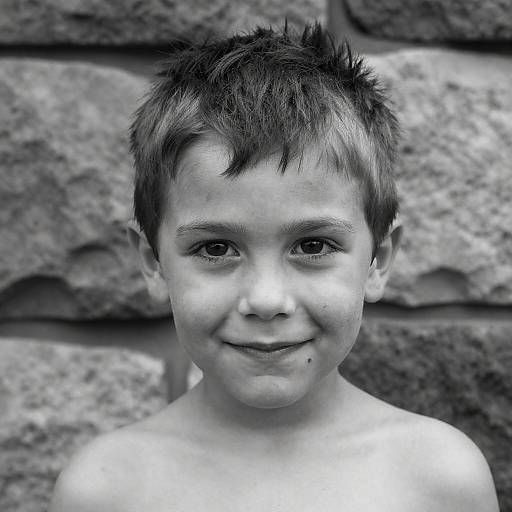 Playful Boy Against Stone Wall