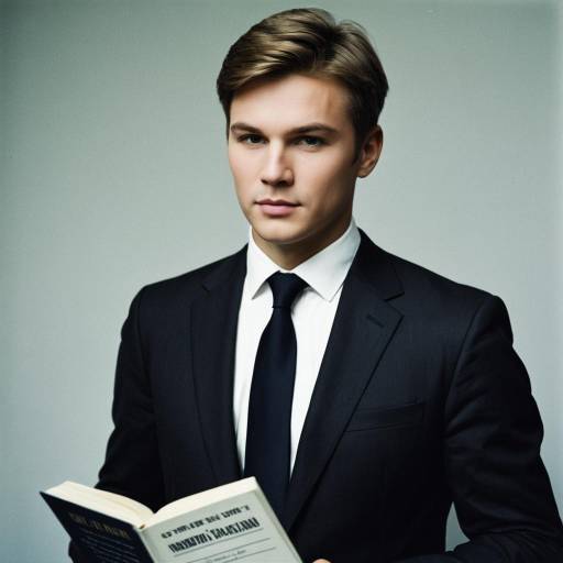 Young Professional Man in Dark Suit Reading Book