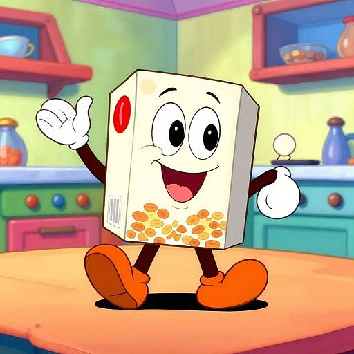 Playful Cereal Characters in Kitchen