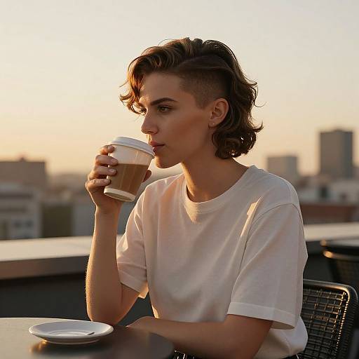 Woman on Rooftop at Sunset