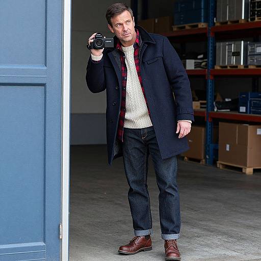 Man in Casual Winter Outfit at Docks