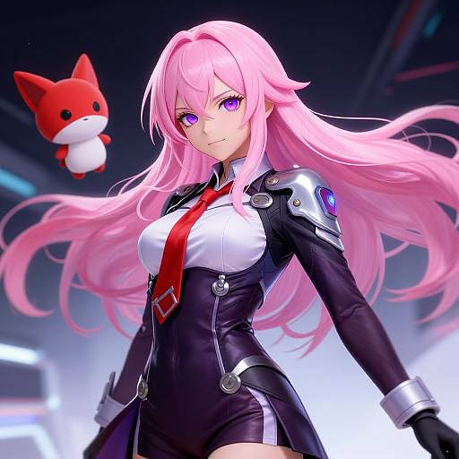 Futuristic Anime Woman with Creature