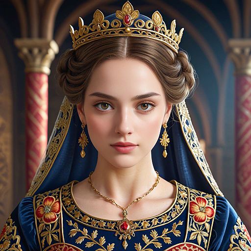 Young Renaissance Queen in Ornate Royal Attire