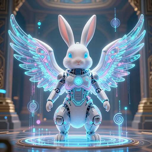 Cybernetic Bunny Deity with Holographic Wings