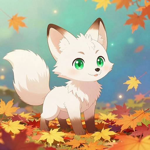 Playful White Fox Cub in Autumn