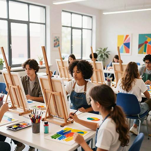 Vibrant Art Classroom with Diverse Students