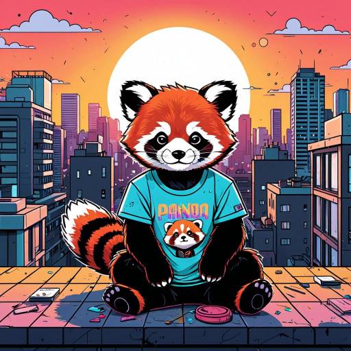 Chibi Red Panda Graffiti Rooftop Art