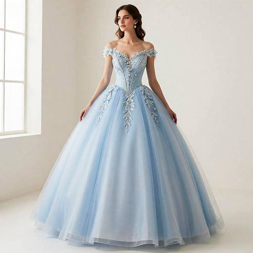 Elegant European Blue Ball Gown