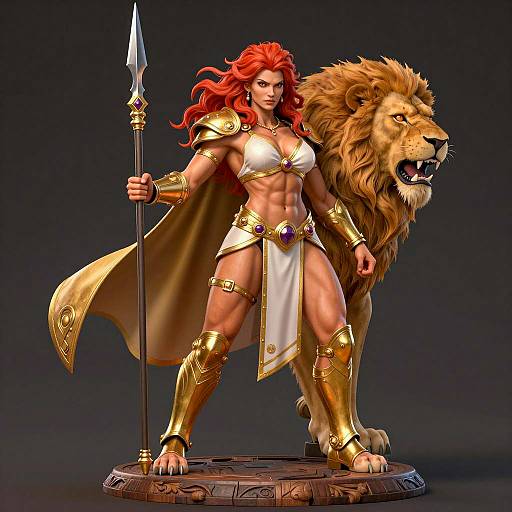 Warrior Woman with Lion and Spear
