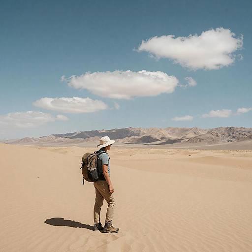 Lone Hiker in Sepia Desert Landscape