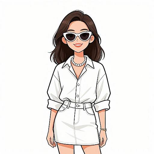 Chic Smiling Woman in White Outfit