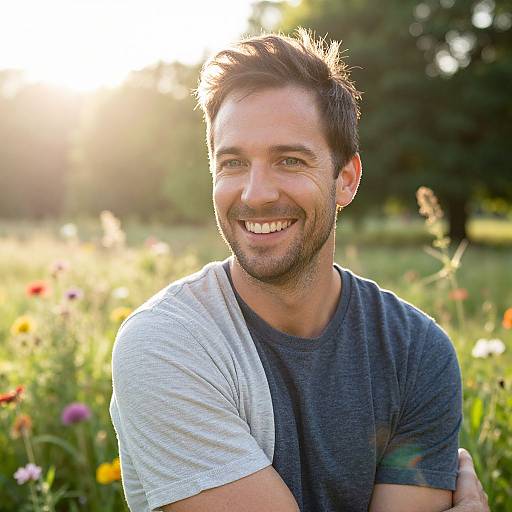 Joyful Man in Serene June Landscape