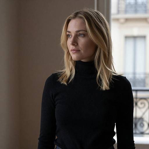 Blonde Woman by Window in Turtleneck