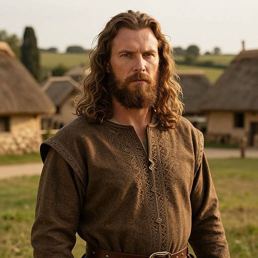 Medieval Bearded Man in Village