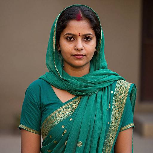 Indian Woman in Sari with Scarf