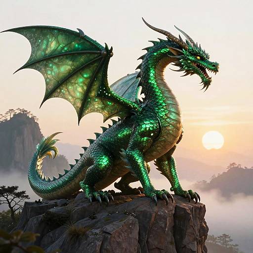 Majestic Emerald Dragon at Sunrise