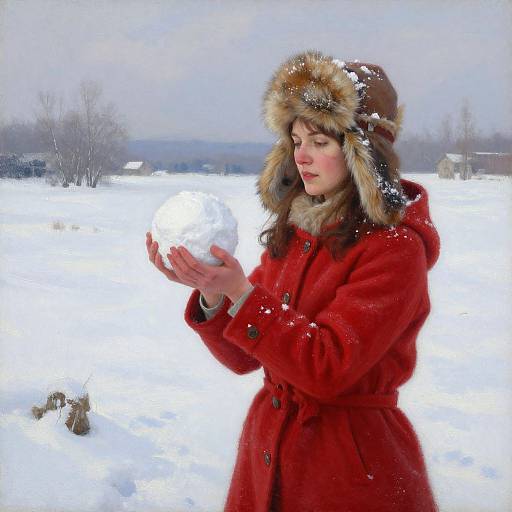 Woman in Red Coat Winter Scene