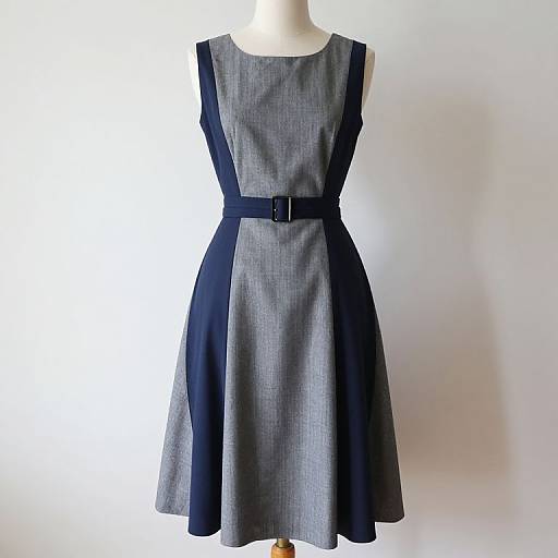 1970s Gray and Navy Dress