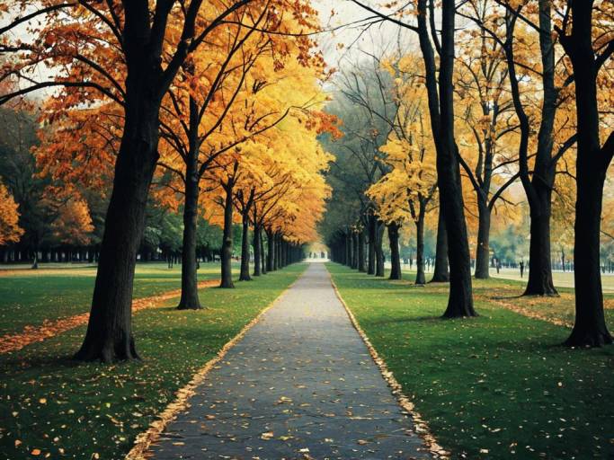 Serene Fall Park Path Wallpaper Design