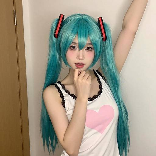 Young Woman with Turquoise Hair Buns