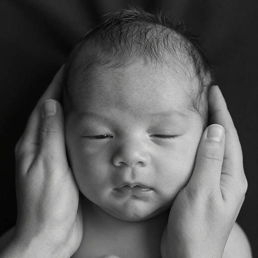 Newborn Baby Head Cradled in Hands