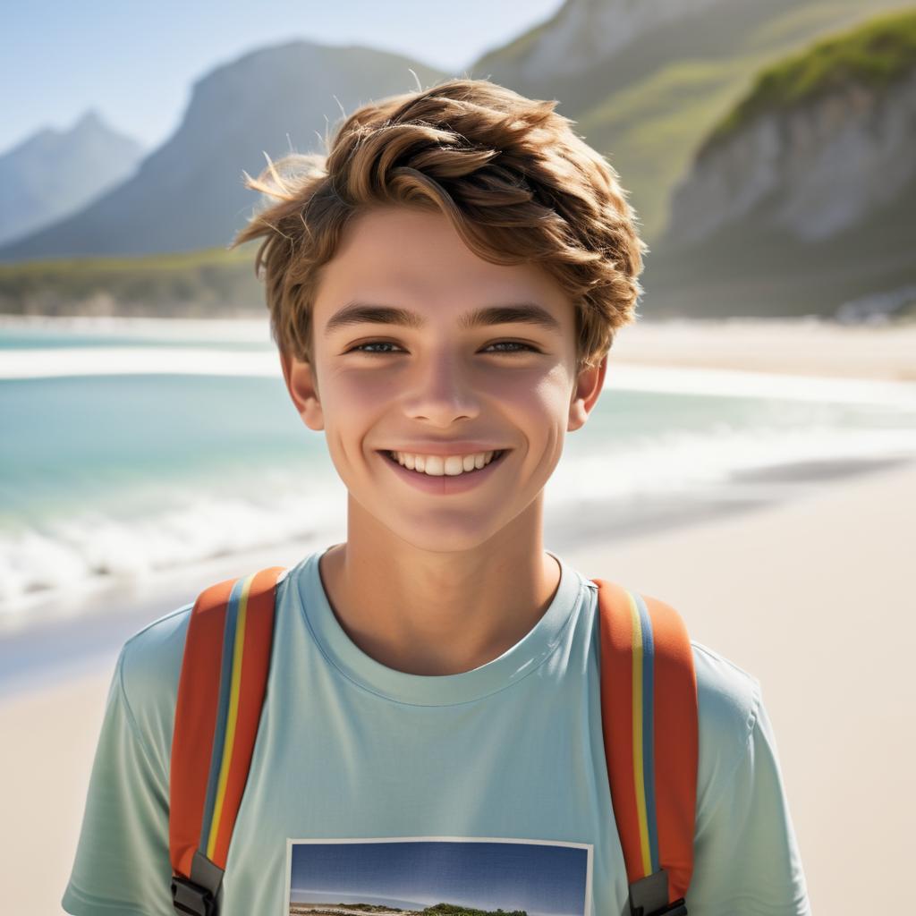 Cheerful Teenage Boy on Beach Portrait