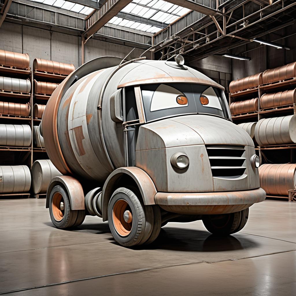 Content Cement Mixer in Sprawling Warehouse